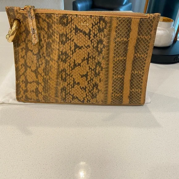A.L.C. Joni Gold Snakeskin Handbag Clutch Purse NWOT, gold colored hardware - Picture 3 of 11